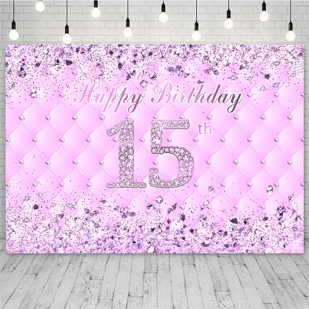 Happy 15th Birthday Party Decoration Banner Backdrop for Boys Girls Fifteen 15 Years Old Black Gold Navy Blue Silver Background