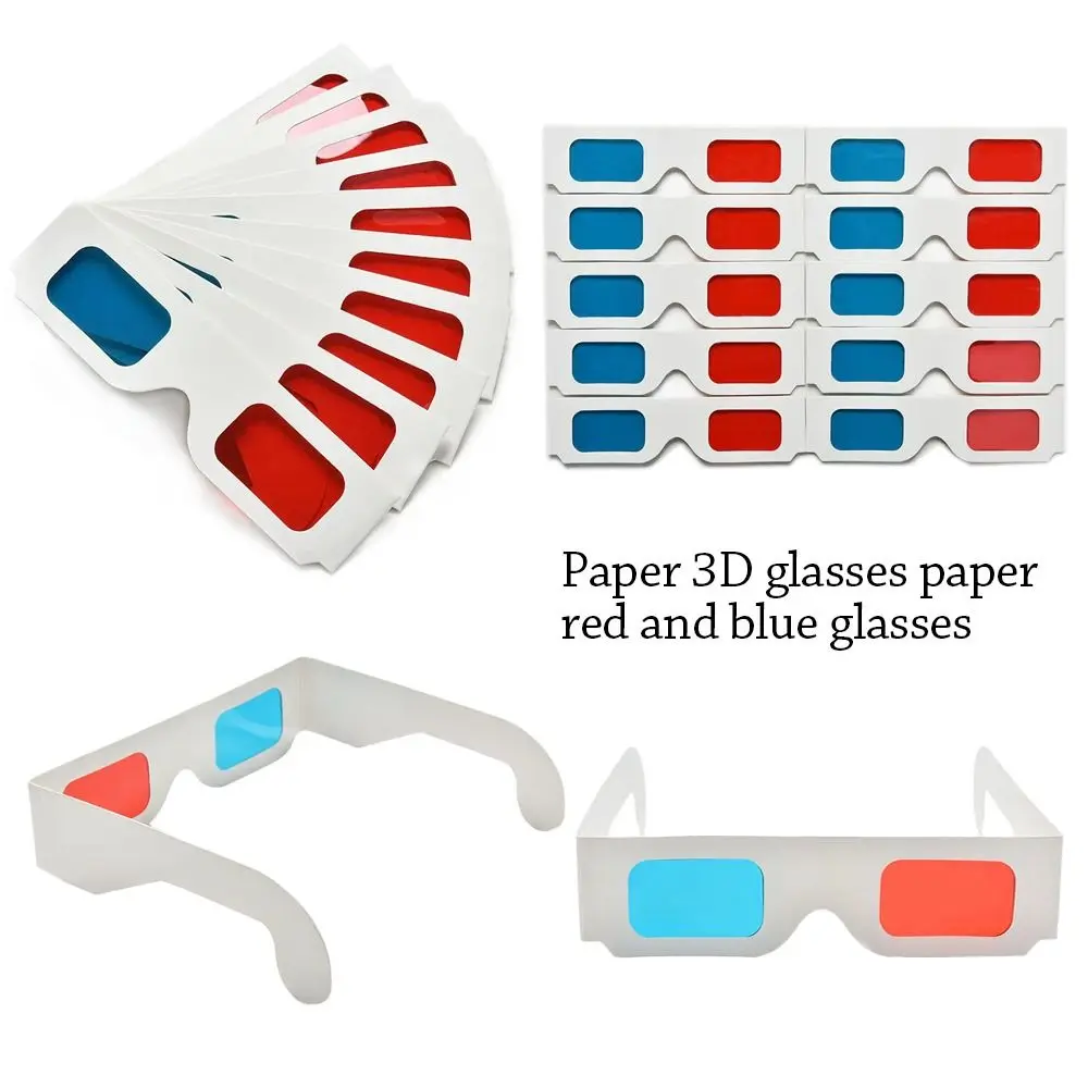 Anaglyphe universel en papier carton pour film, lunettes 3D, rouge et bleu cyan, 10 pièces
