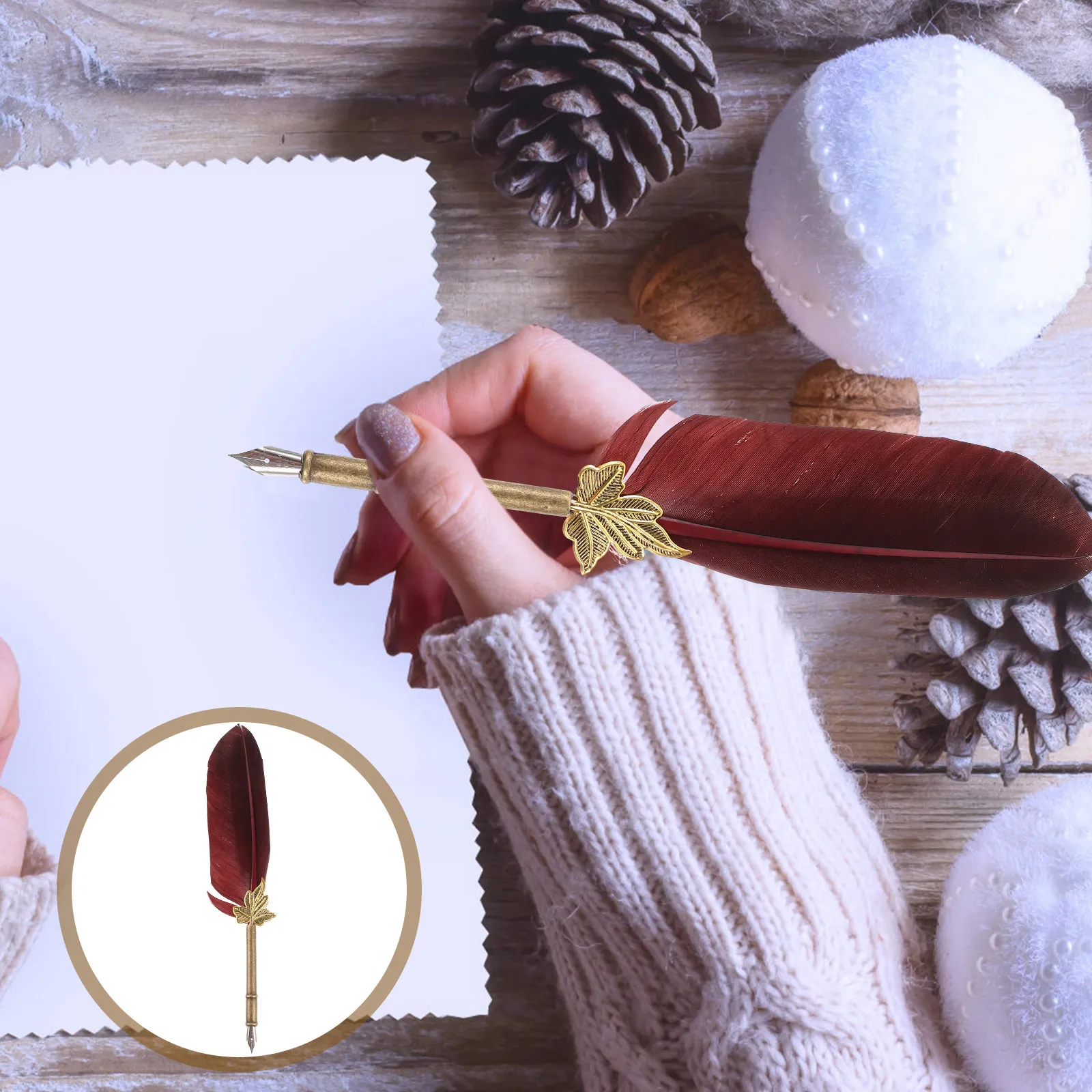 

Reusable Calligraphy Dipping Pen with Artificial Plume Metal Body and Pencil Refill Comfort Grip for Wedding Signature Office