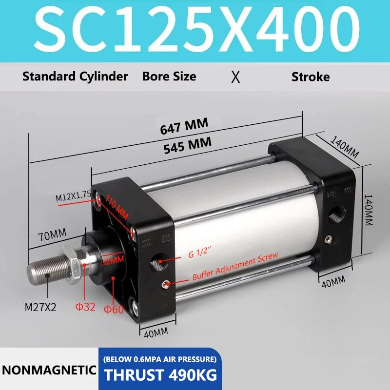 ABILKEEN SC125X400 Standard Pneumatic Cylinder 125mm Bore Size X 400 MM Stroke Double Acting Air Standard Cylinder