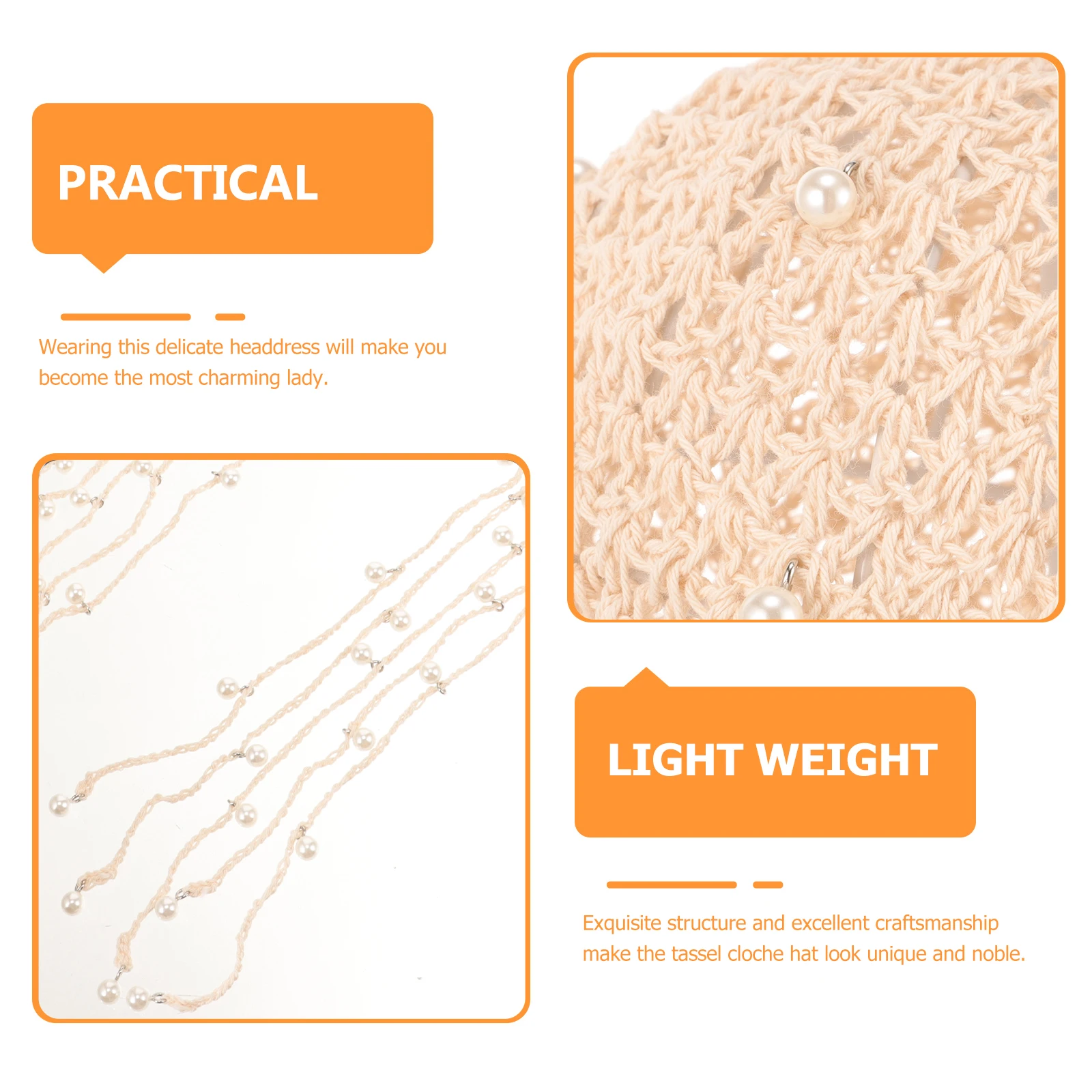 

Pearl Princess Hat Tassel Style Cloche Vintage Fashion Women Caps Decorative Cotton Wedding Hair Beads Party Accessories