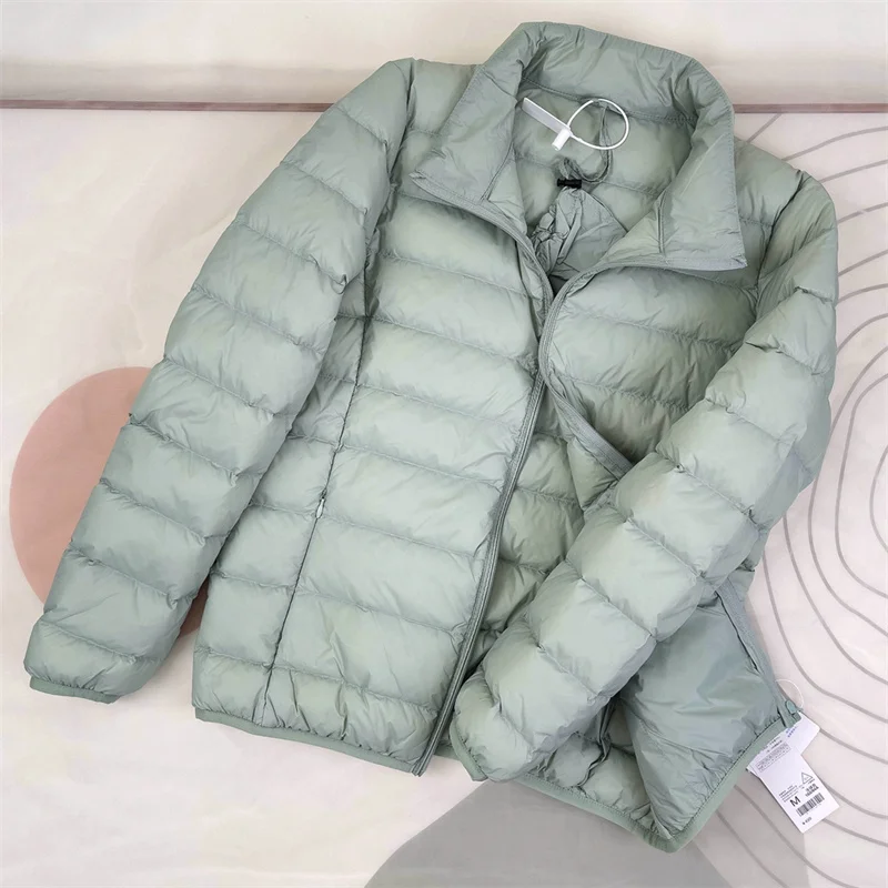 Autumn Winter Stand Collar Bigsize Down Jacket Women Warm Light Thin White Duck Down Coat Ladies Short Puffer Parkas Outwears