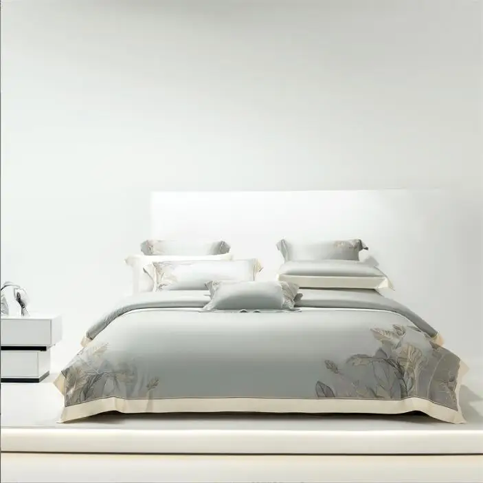 

120 Thread Count Orchid Tencel Embroidery Four Piece Set Les Aires Wide Edge Embroidery Quilt Cover Light Luxury Bed Sheet