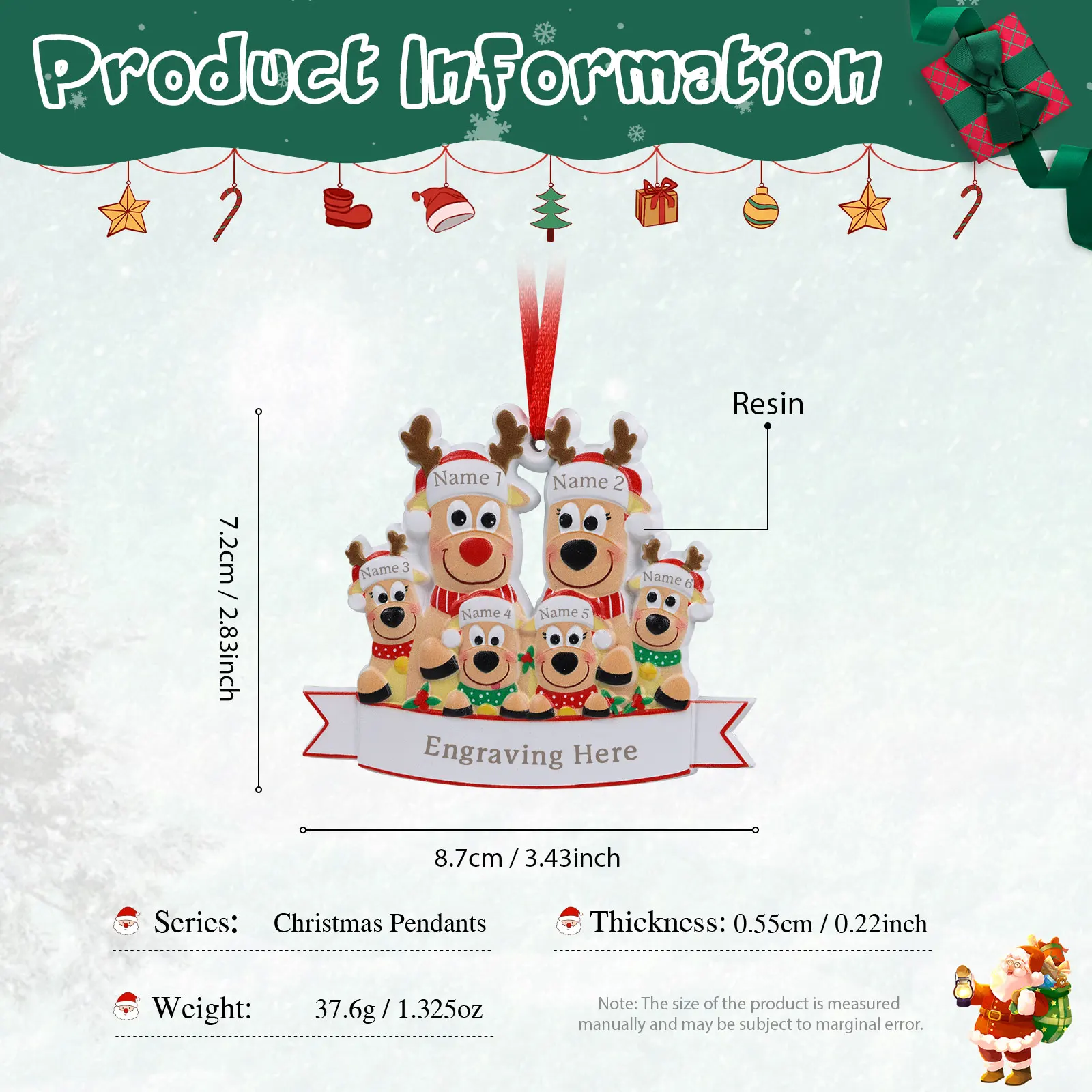 จี้สลักชื่อ3-6จี้กวางเรนเดียร์คริสต์มาสน่ารักแบบสั่งทำของประดับตกแต่งคริสต์มาสของขวัญวันหยุดบ้าน