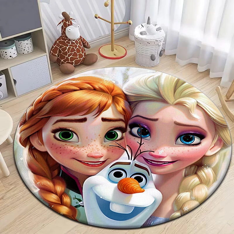 Frozen HD Printed Cartoon Round Carpet for kids Living Room Rugs Camping Picnic Mats Flannel Anti-Slip Rug Yoga