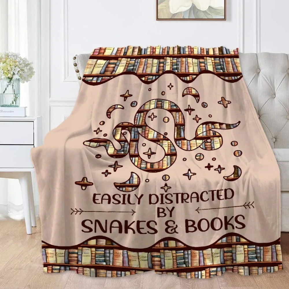 Easily Distracted by Snakes & Books Blanket Book Gift for Women Men Boys Girls, Snakes Print Blankets Couch Sofa