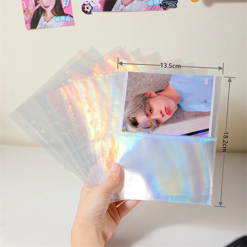 A6 Laser Transparent File Holder Notebook Loose Leaf DIY Document Bag Binder Rings PVC Storage Binding Folder