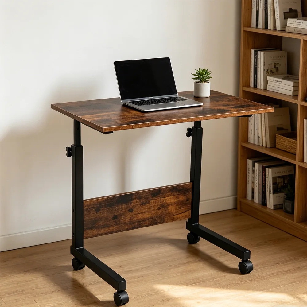 

Adjustable Tray Table Rolling Sofa Side Snack Table With Wheels Portable C-Shape Dinner Tray Tables Mobile Wooden Laptop Desk Beside Couch Bed