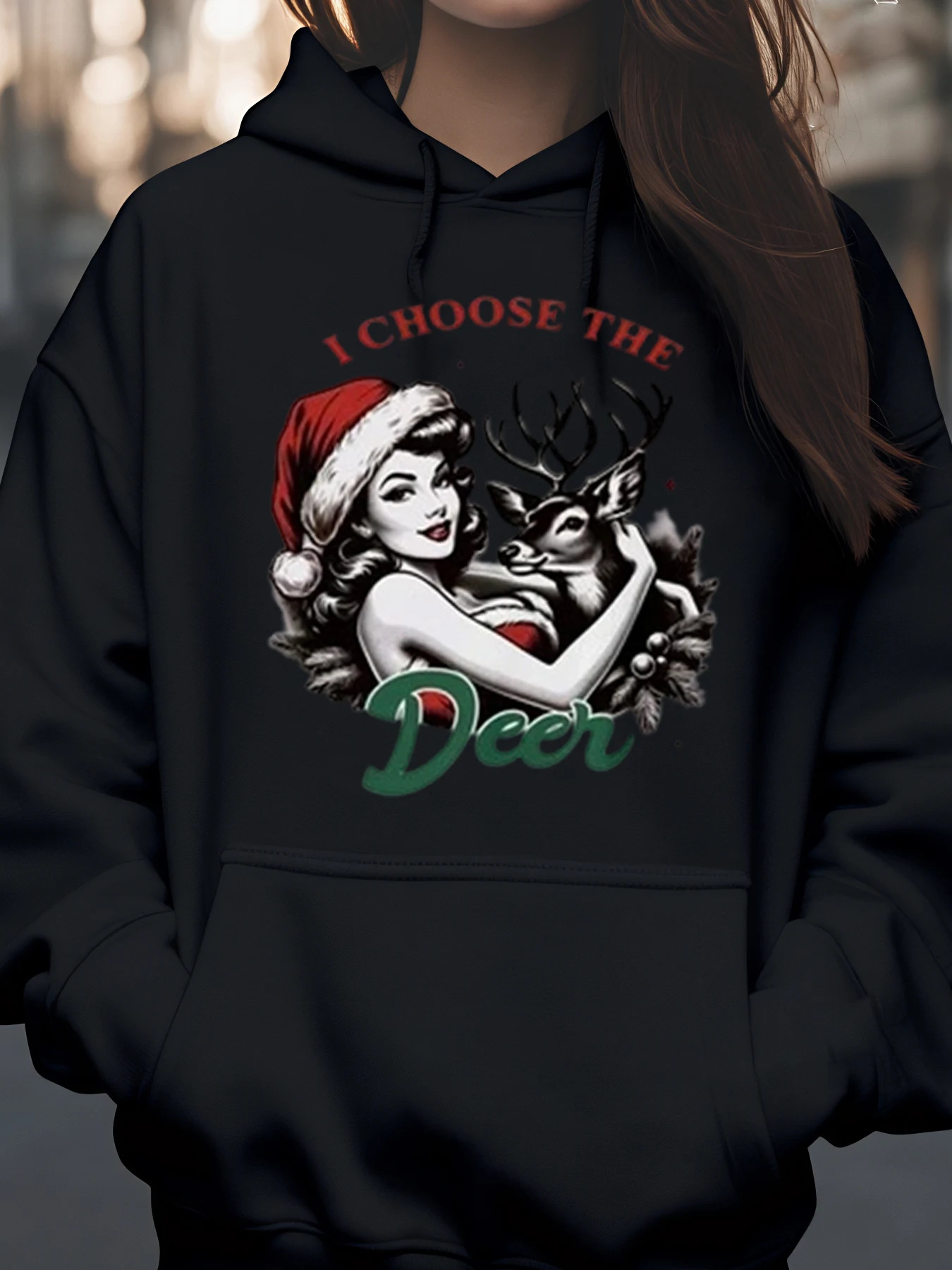 

Рождественская толстовка с принтом Санта-Клауса и оленя, повседневная одежда, женский праздничный наряд