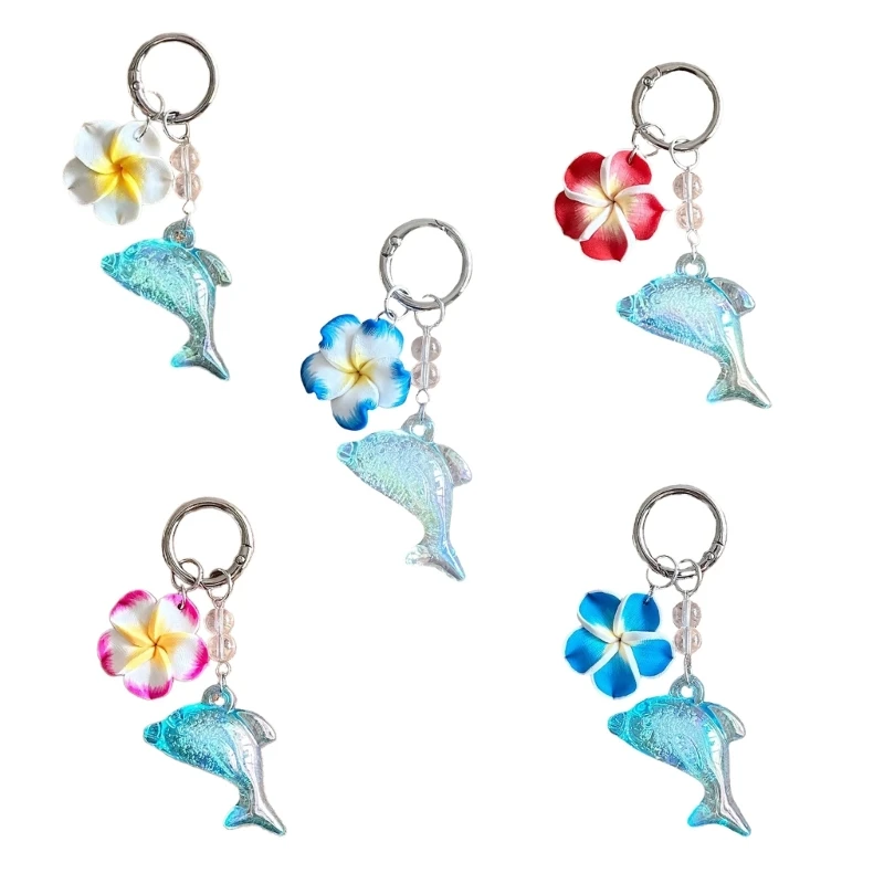 367C Playful Dolphin Shaped Keychain Floral Accent Plastic Craftsmanship Pendant Charm For Women Students