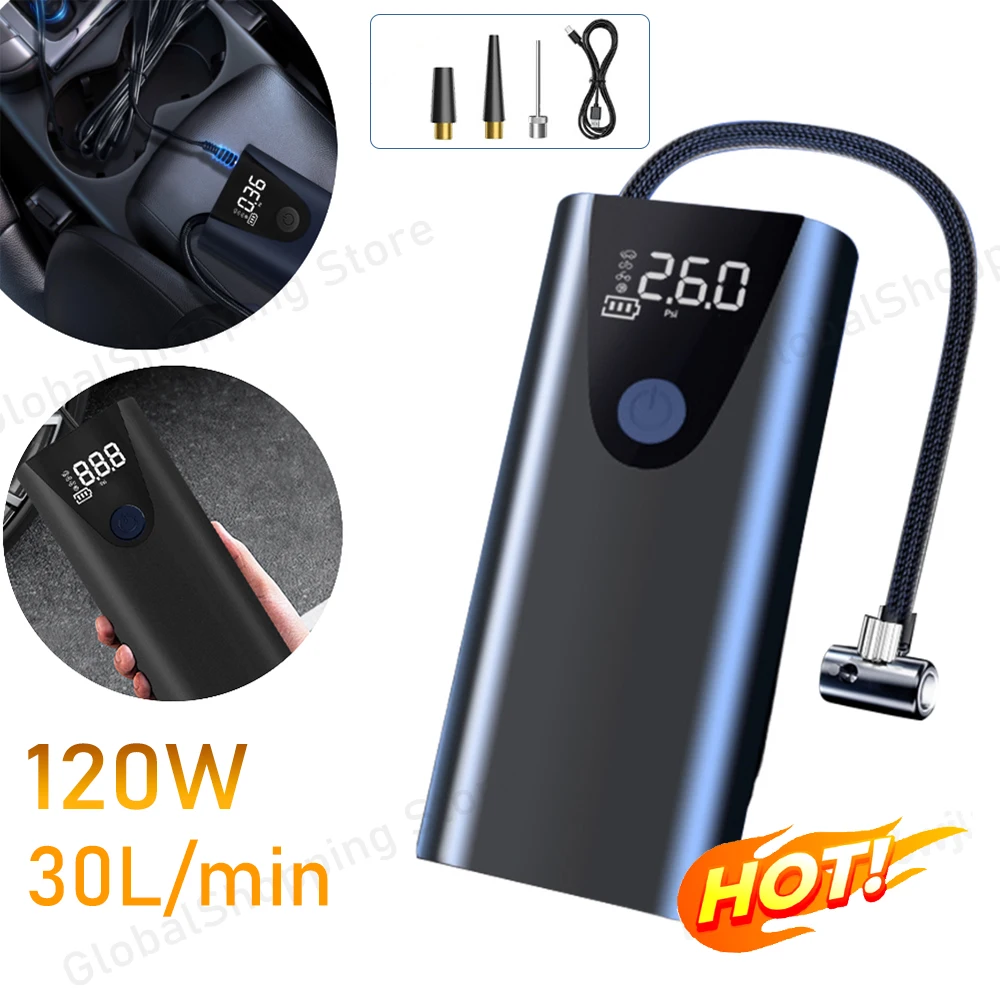 12V Car Plug-in Electric Air Compressor Inflation Pump LCD Display Portable Air Pump Tire Pressure Inflation for Car Bike Ball