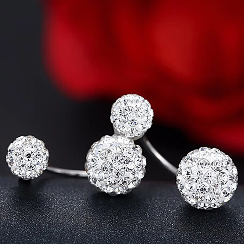 Promotion Silver Color Fashion U Bend Shiny Shambhala Ball Ladies Stud Earrings Jewelry Allergy Free Wholesale Gifts