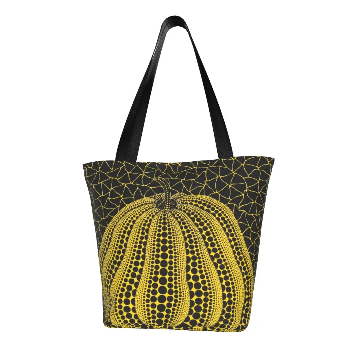 custom-kawaii-yellow-yayoi-kusama-pumpkin-shopping-tote-bags-recycling-minimalis-modern-canvas-groceries-shoulder-shopper-bag