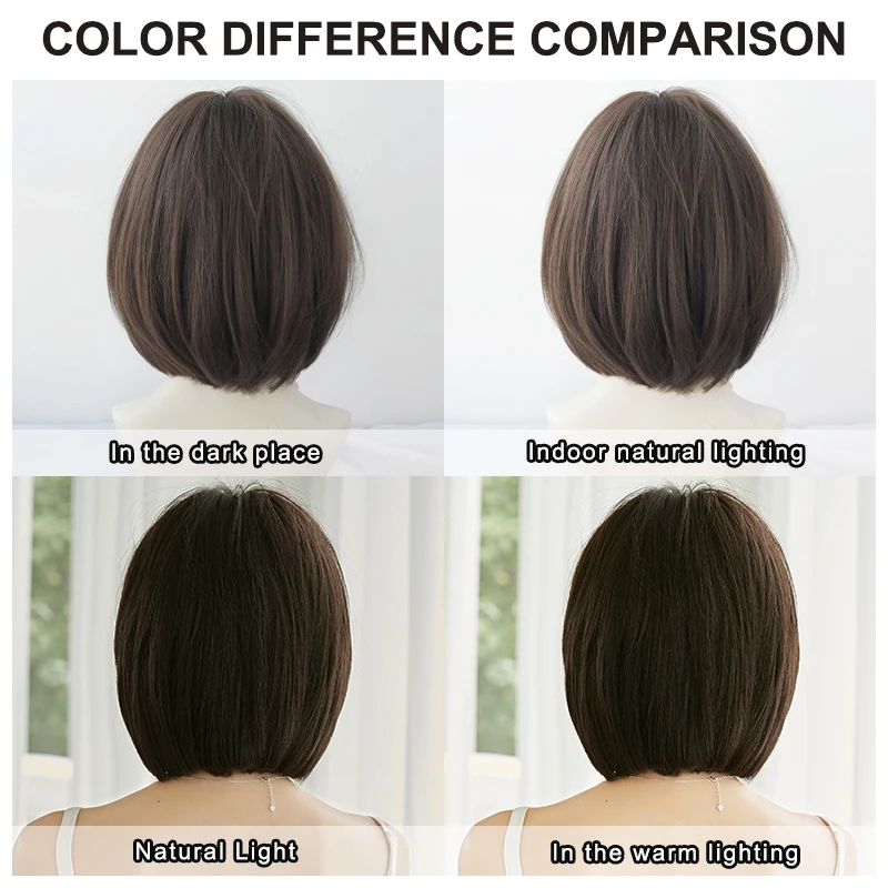 7JHH WIGS Short Straight Cool Brown Bob Wig for Women Daily Use High Density Synthetic Layered Pixie Cut Wigs with Neat Bangs