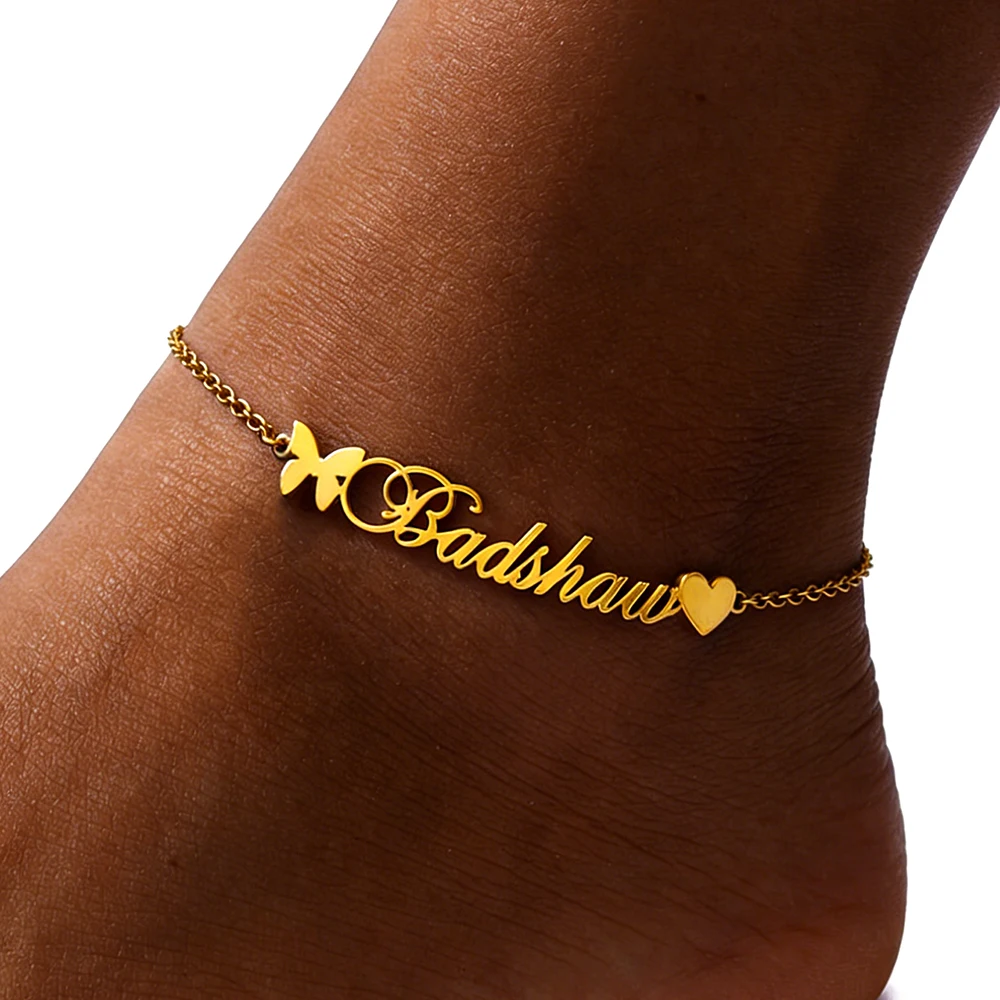 

Custom Butterfly Heart Name Anklets For Women Stainless Steel Customized Ankle Bracelet Jewelry Personalized Foot Chain Gift
