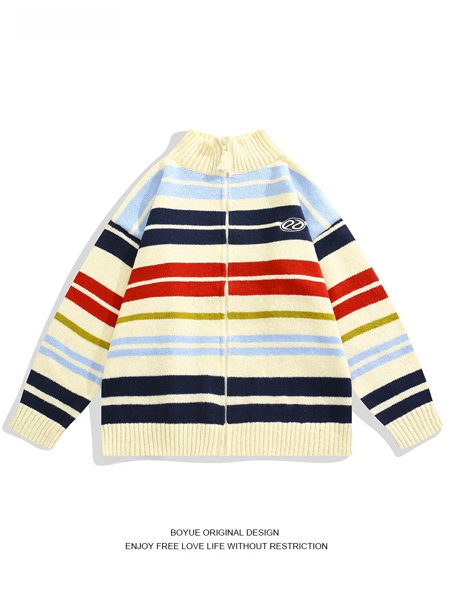 

Boyue японский Sle Color Blo полосатый воротник-стойка открытый кардиган свитер пара модный дизайн мужская женская верхняя одежда