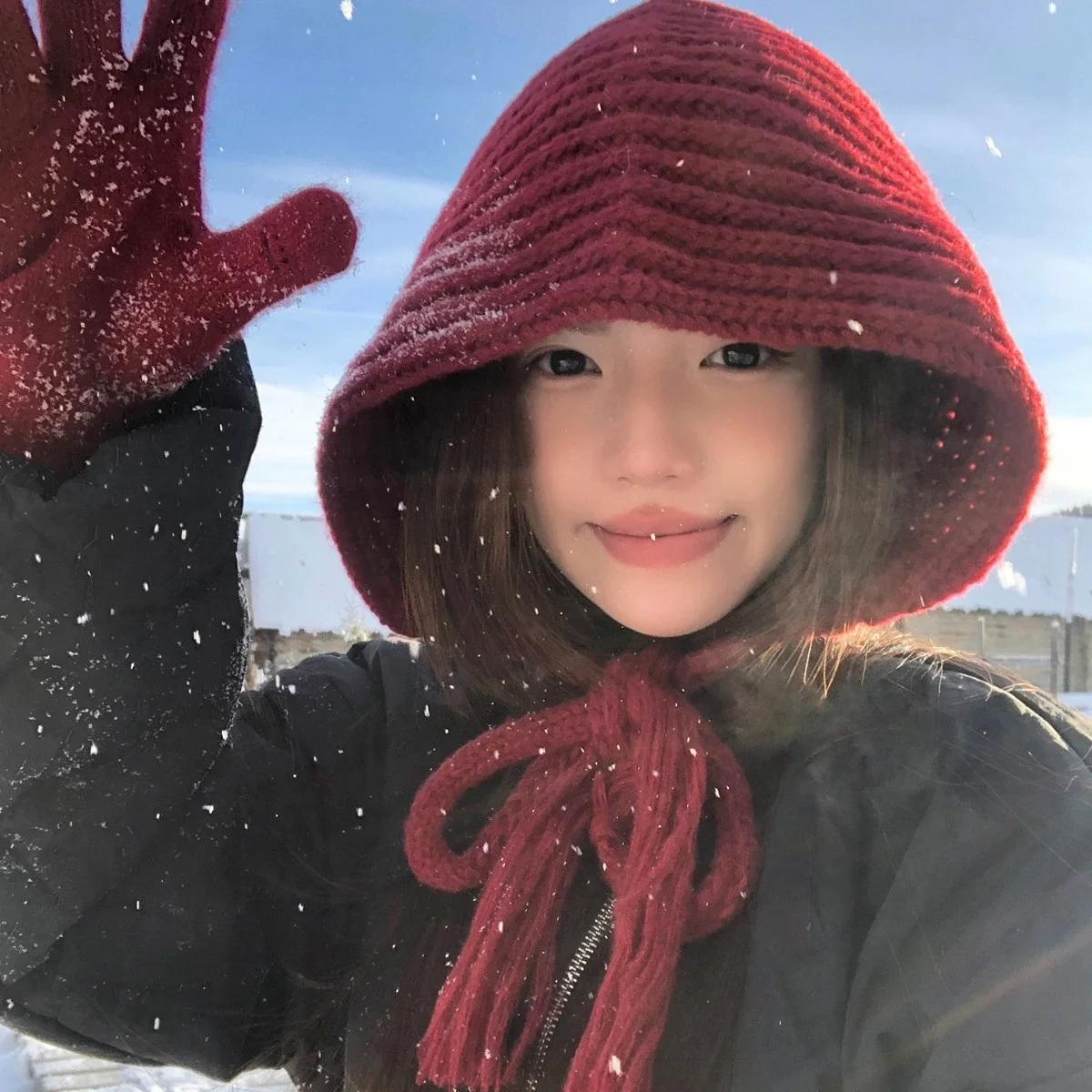 New Year Red Knit Beanie for Women Warm Winter & Fall Beanie with Ear Flaps