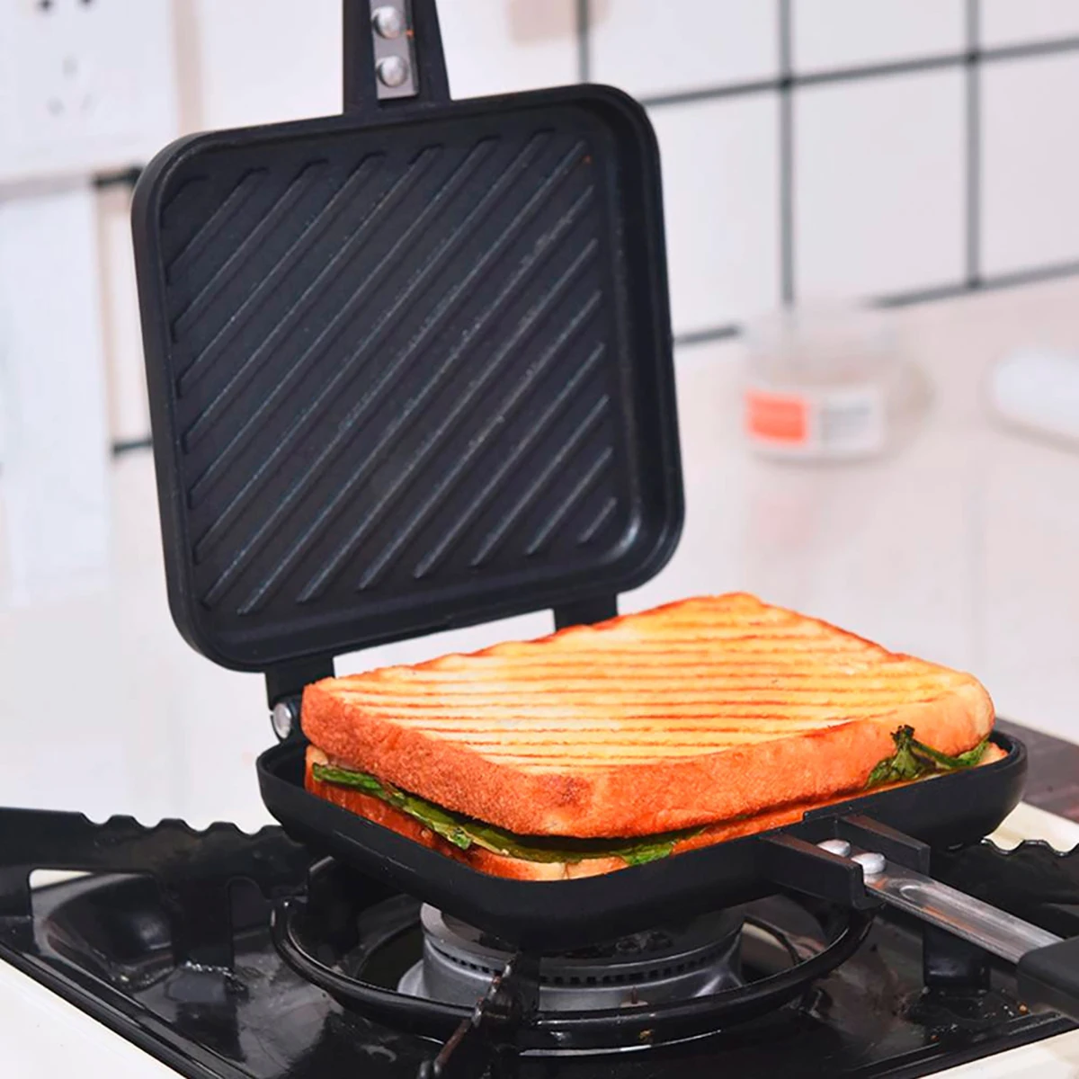 Double-Sided Non-Stick Sandwich Maker Iron Bread Toast Breakfast Machine Waffle Pancake Baking Barbecue Oven Mold Grill Frying