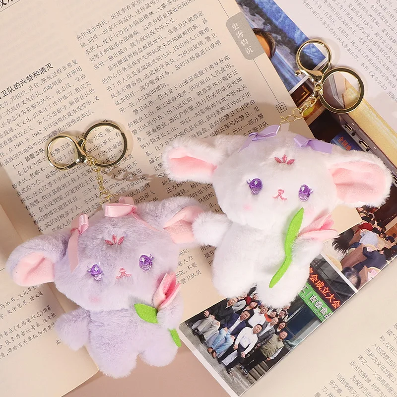 new cartoon plush fairy rabbit hold flower pendant cute doll  pretty keychain couple bag  decorate  Valentine's Day gifts