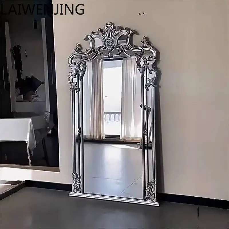 

HLZ French Retro Full-Length Mirror European Wall-Mounted Dressing Mirror Luxurious Solid Wood Carved Floor Mirror