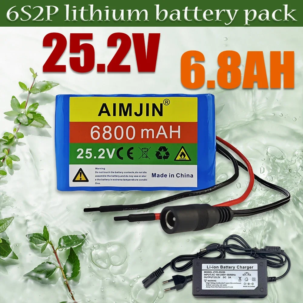 

25.2V 24V 6S2P 6800mAh 18650 Lithium Battery Pack 24V with BMS for speakers night fishing lights outdoor power supplies etc