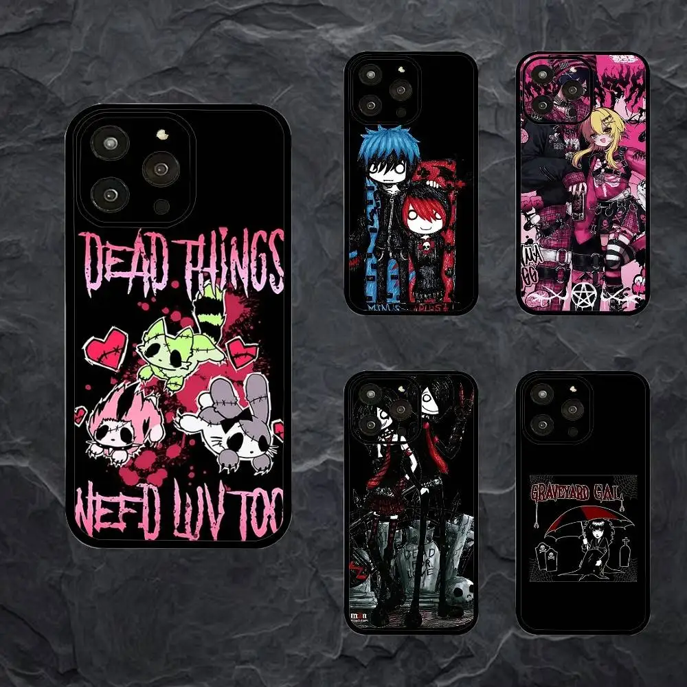 Love Black And Cute Emo Phone Case For IPhone 17/16/15/13/14 Pro Max/ 11Plus/X/Xr/Xs Max/12mini