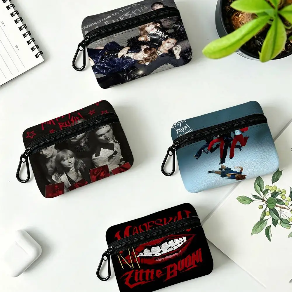 Rock Band M-ManeskinS Portable Oxford Fabric Mini Wallet Carabiner Design Small Coin Bag For Cards Keys Earphones