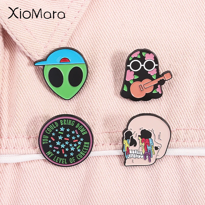 You Could Bring Down My Level Of Concern Enamel Pin American Rock Band Music Albums Alien Skulls Brooch Lapel Badge Jewelry Gift
