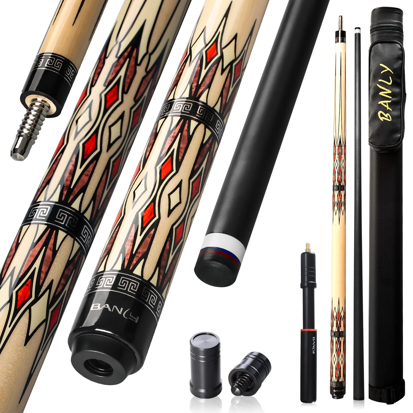 BANLY M27 Series - Carbon Fiber Pool Cue Stick 12.5mm Tip Low Deflection Pool Stick with 3/8*8 Pin Joint and Extension Pool Stick