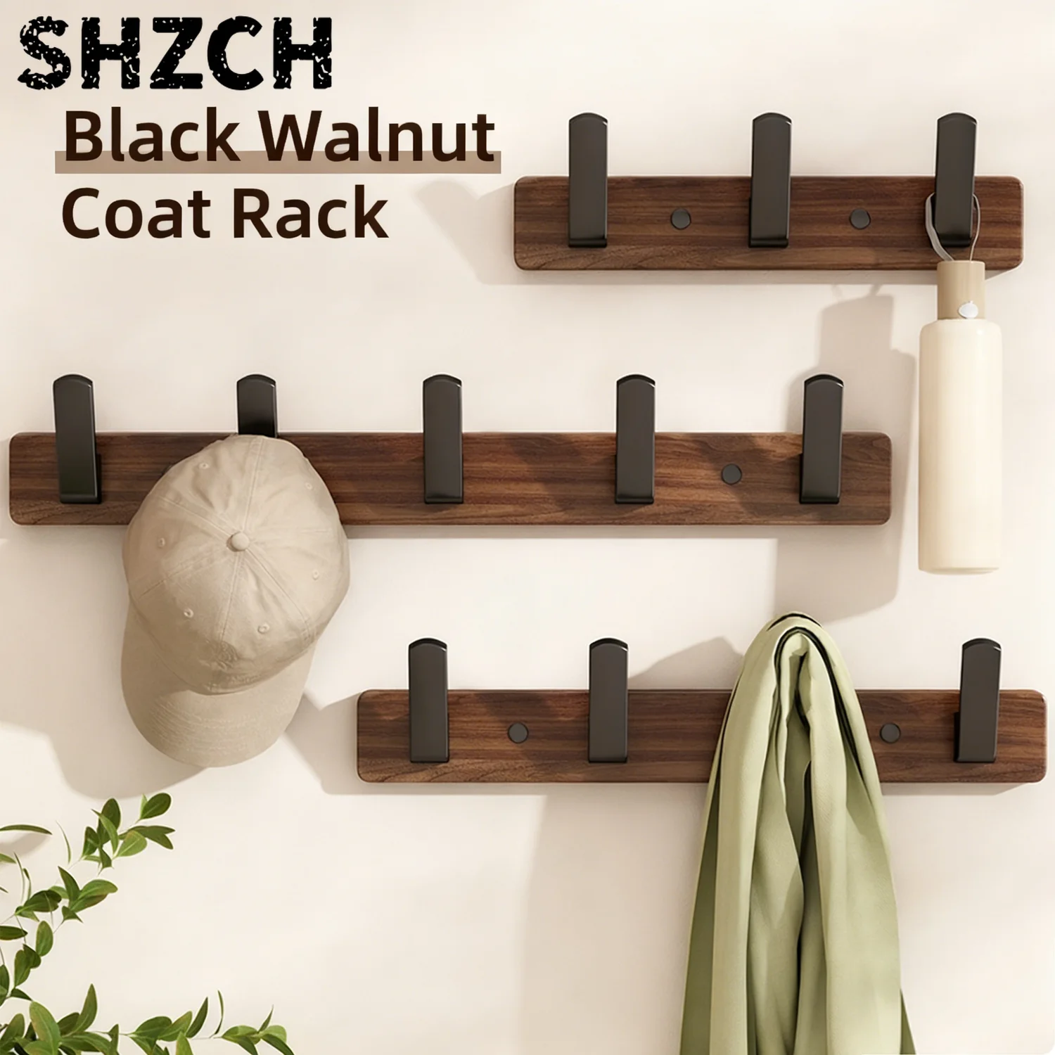 Coat Rack Wall Mount shelf Entryway Wall Hanger for Towels Wooden Coat Hooks Hook Storage Rack  for Bedroom Bathroom Kitchen
