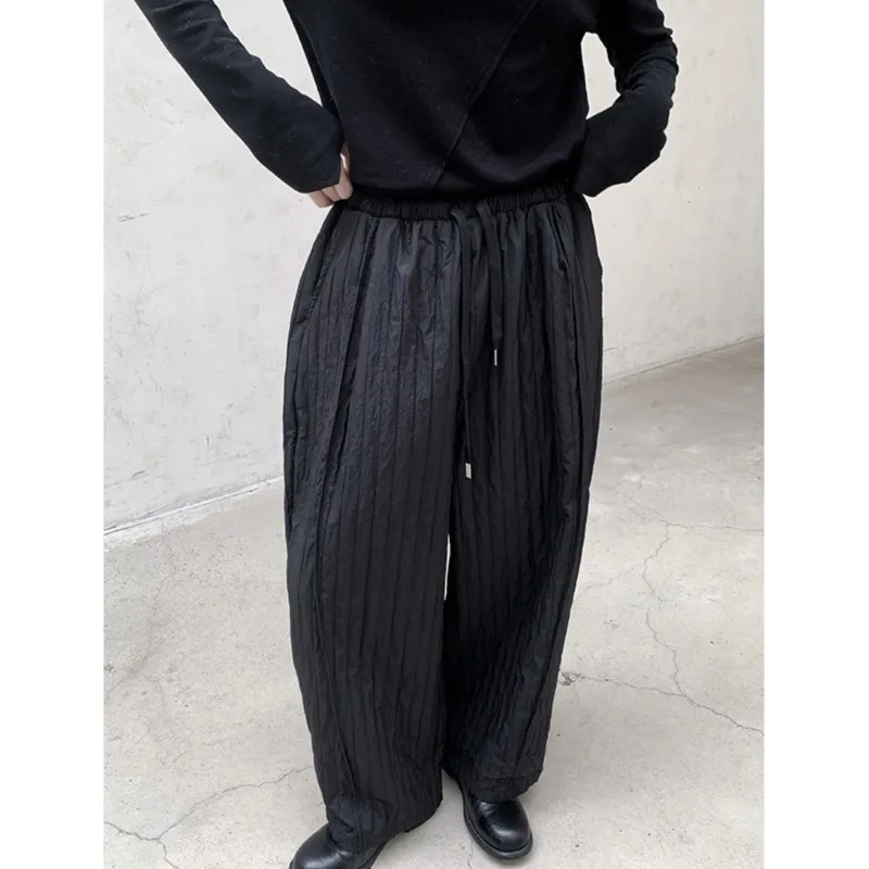 Johnature Autumn Winter Retro Casual Vertical Ribbed Pants Cotton-Padded Fleece-Lined Thick Straight-Leg Casual Women Pants