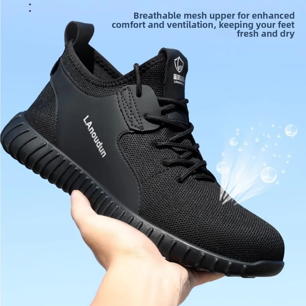 New Men's Safety Shoes Anti-Smash Anti-Puncture Lightweight Durable Soft Comfortable All-Season Work Shoes Breathable