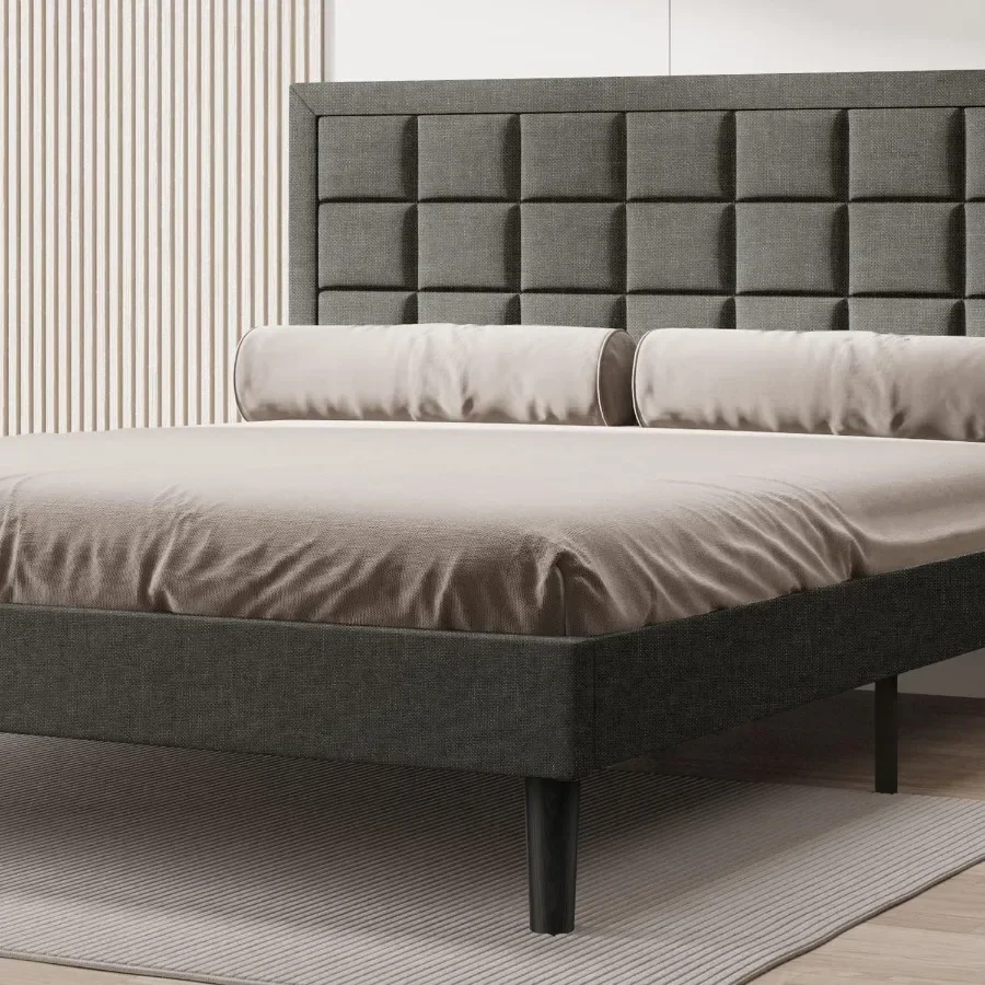 Nazhura Queen Size Bed Frame Upholstered Modern Low Profile Platform with Tufted Headboard/No Box Spring Needed/Linen Fabric Up - view 5