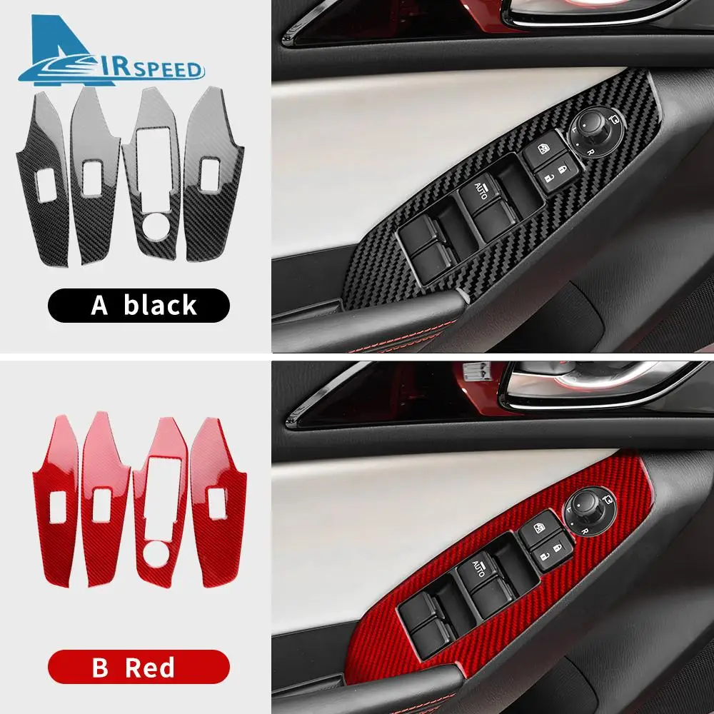 

For Mazda 3 Axela 2014 2015 2016 2017 2018 LHD RHD Car Window Lift Button Panel Trim Accessories Real Soft Carbon Fiber Sticker