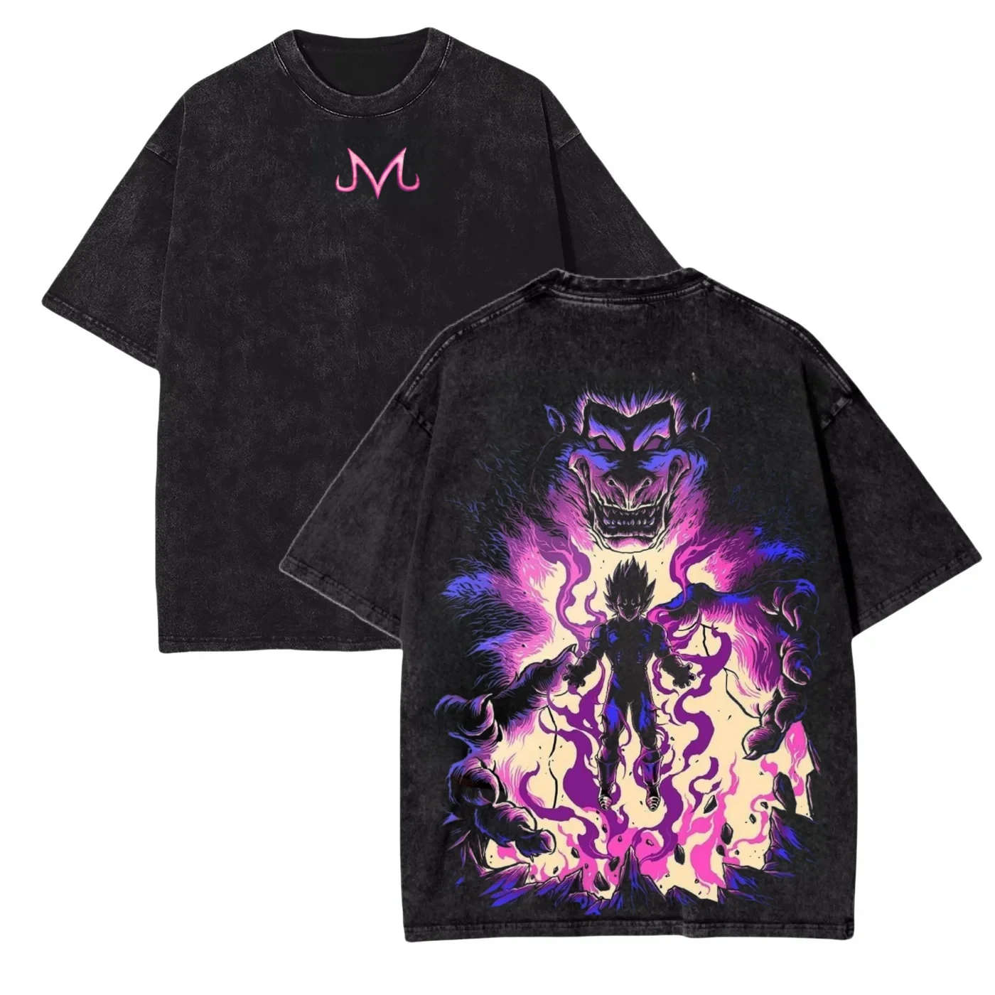 

2026 Summer Dragon Ball Washed Cotton T-Shirt Men Retro Casual Tee Majin Buu & Great Ape Print Unisex for Anime Fans