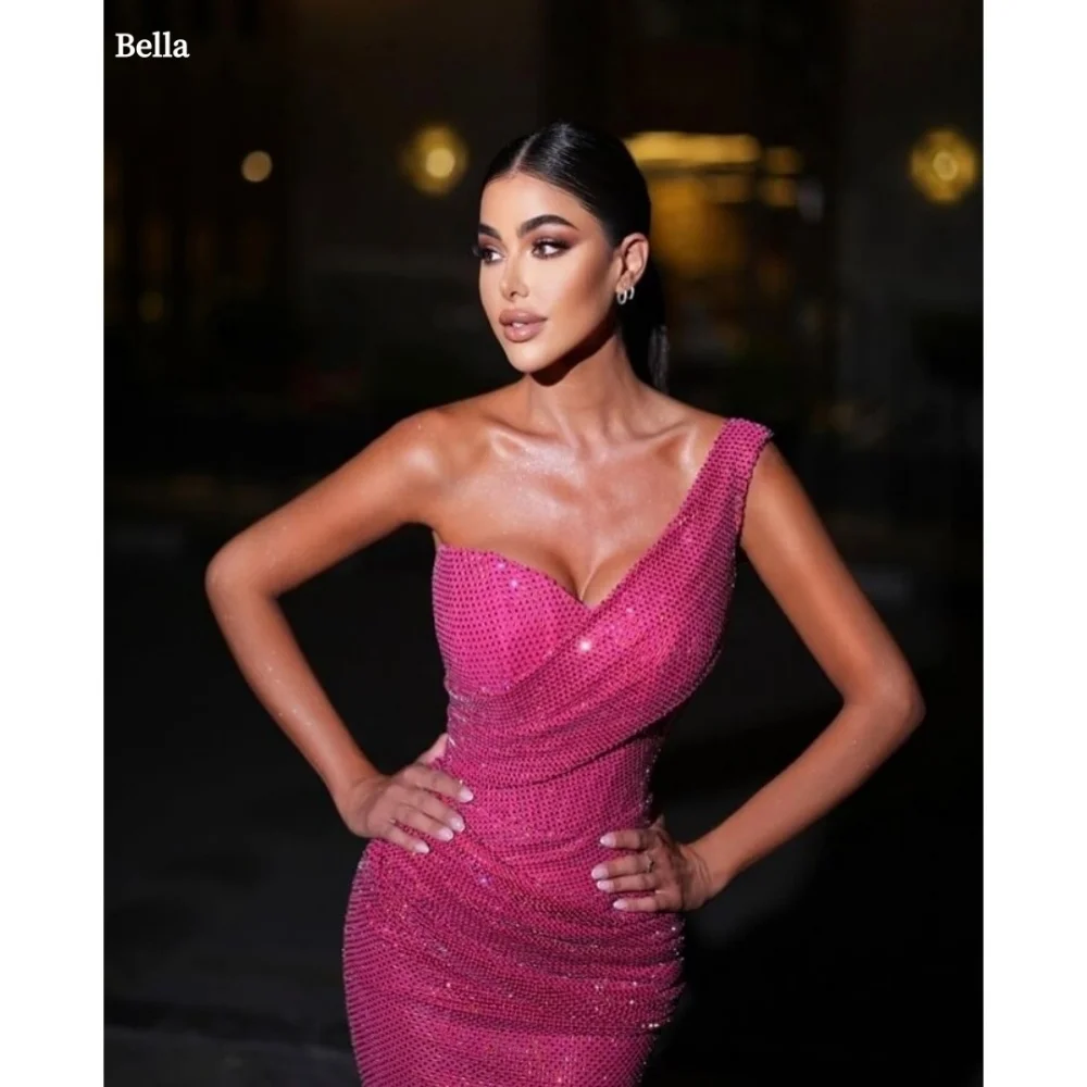 

Bella Customized Pink Slanted Shoulders Sequins Strapless robes de soirée Mermaid Party Dresses Floor-Length Prom Dress 2025