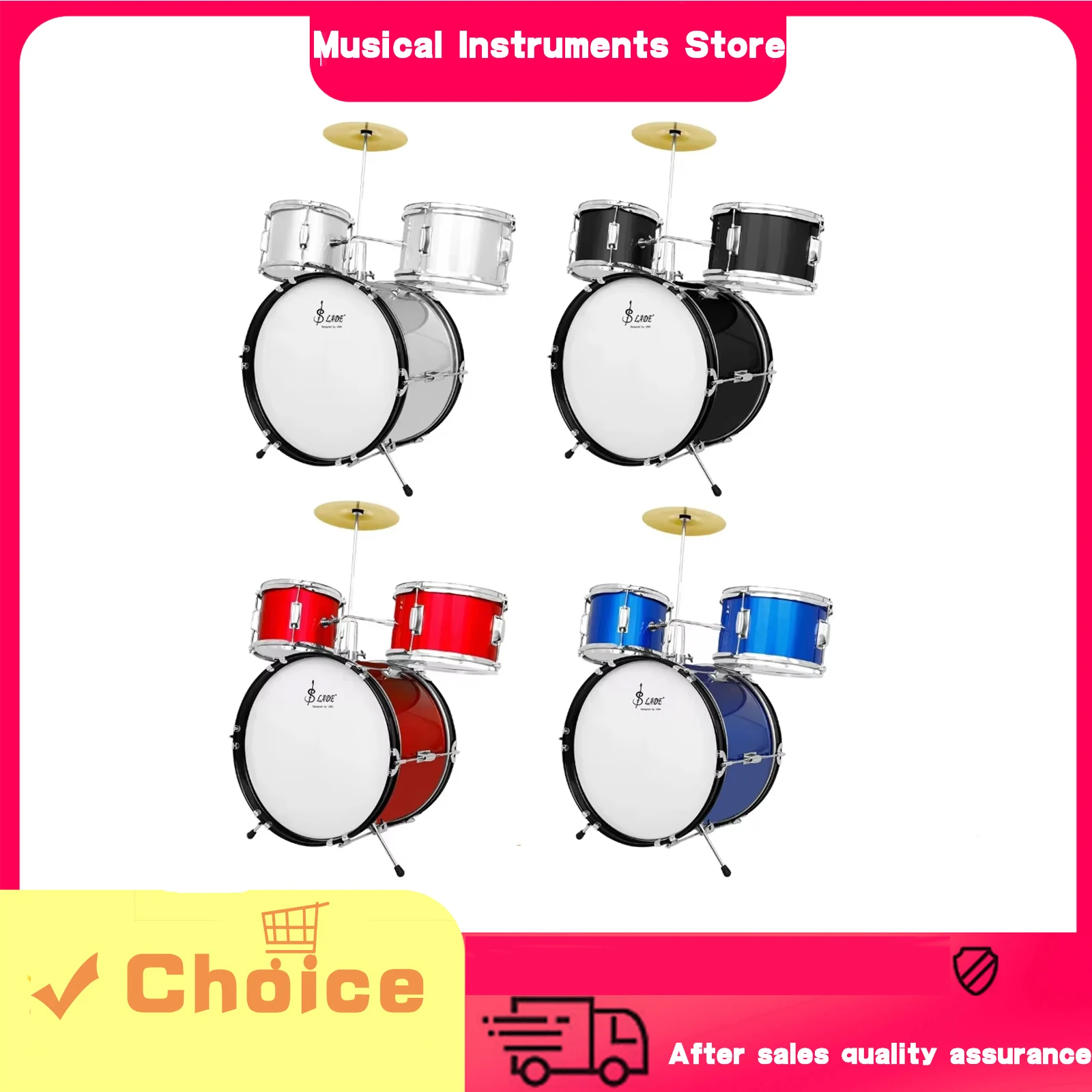 SLADE Drum Set For Kids 3-Piece Jazz Drum Kit Adjustable Holder Cymbal Pedal Drumsticks For Beginners Percussion Instrument