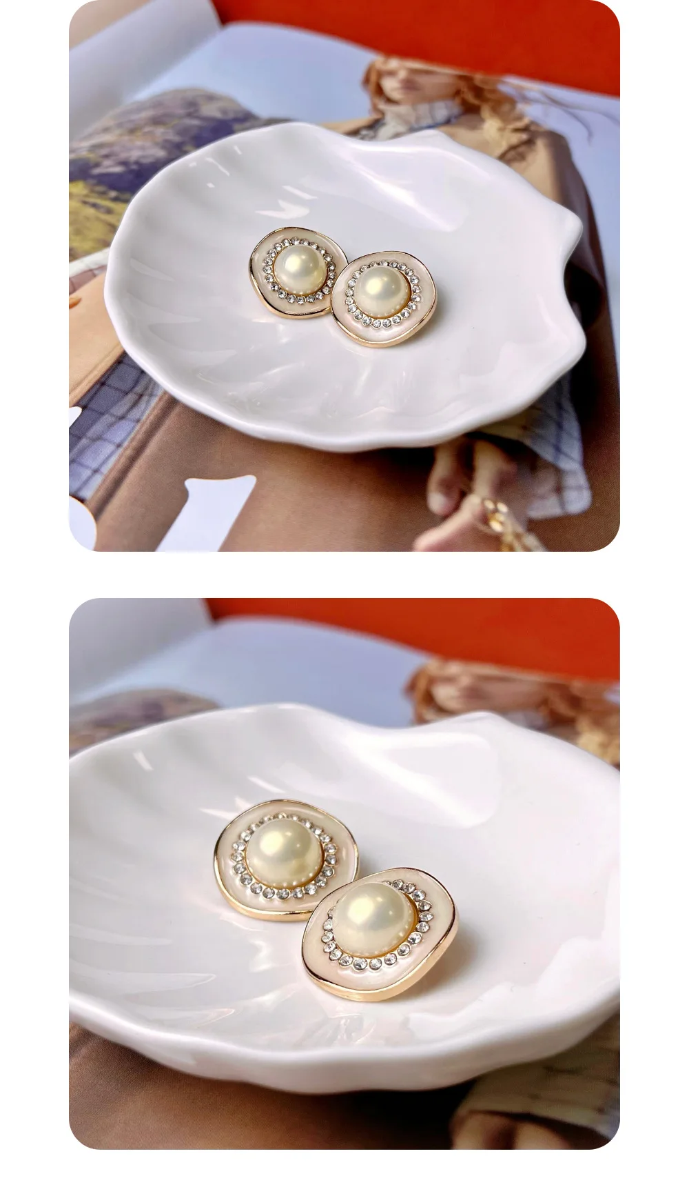 10 Stück Metallknöpfe mit eingelegten Perlen und Strass, dekorativer Knopf, hochwertiger 23 mm runder Knopf mit gekräuseltem Rand, DIY-Bastelzubehör – Detail 3