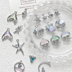 6pcs Ins Blue Ocean Series Alloy Shell Starfish Dolphin Pendant Diy Handmade Bracelet Necklace Beaded Accessories Charms