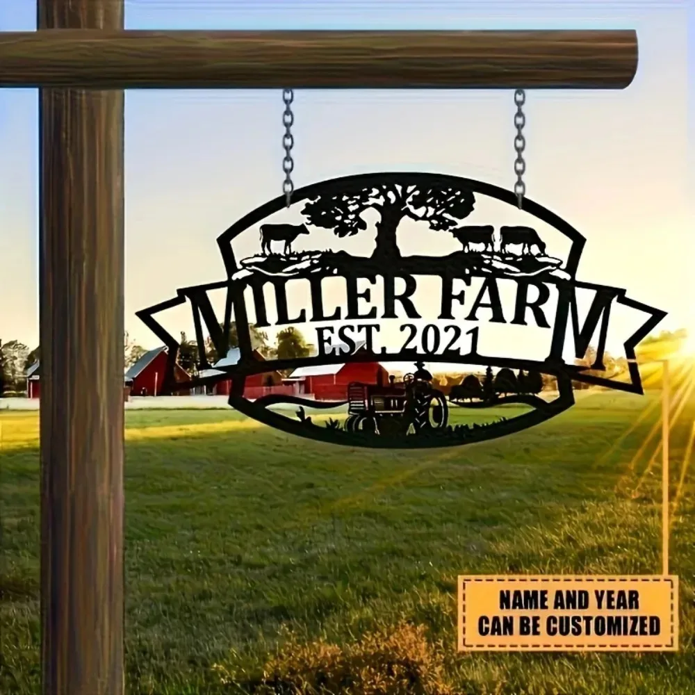 CIFbuy [2D Flat] 1pc Vintage Cow Tractor Metal Plaque Custom Farm Welcome Outdoor Wall Decor (Only For Decoration)