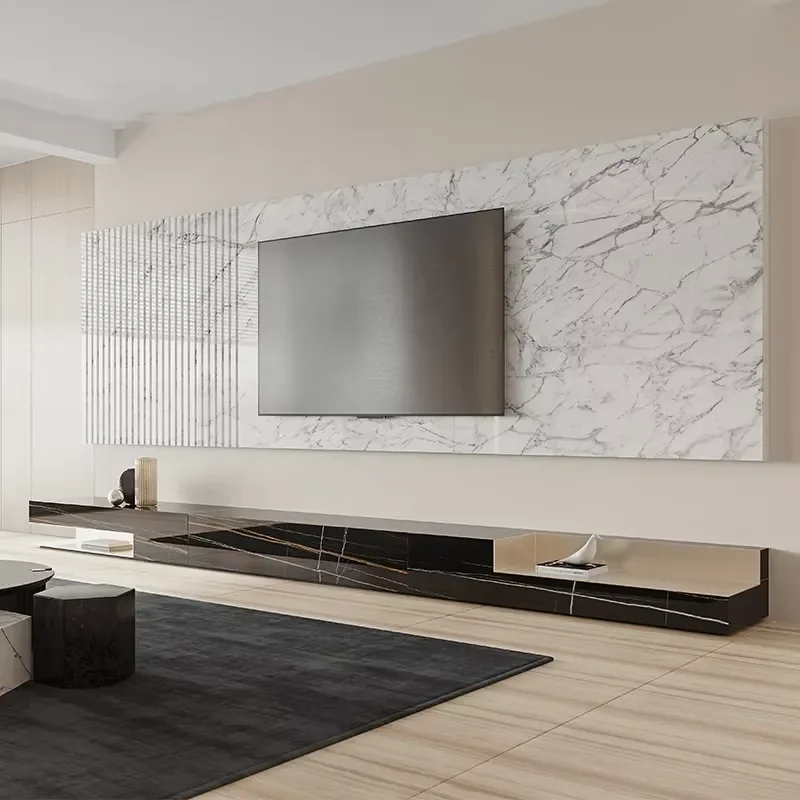 Tv Wall Units Modern Other Living Room Furniture Designs Natural White Black Marble Tv Unit for Living Room