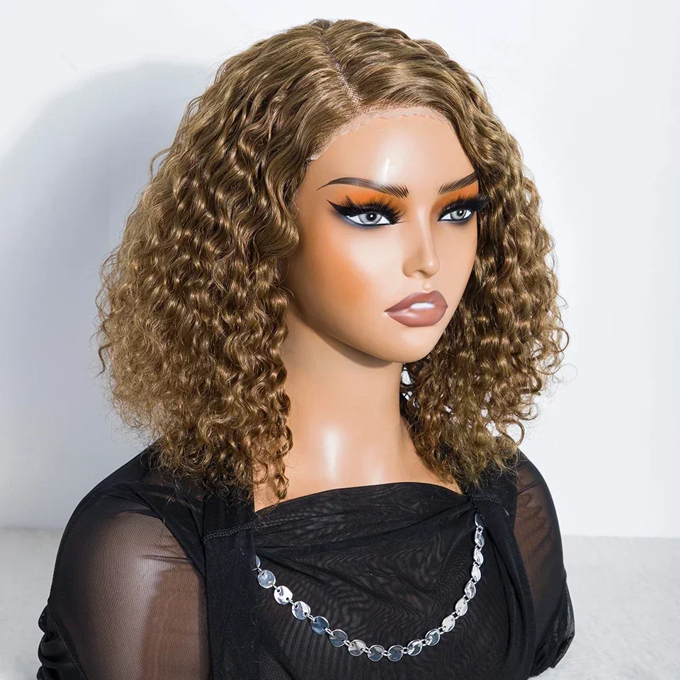 Brazilian  Jerry Curly Bob Wig Pre Cut Kinky Curly Wigs Pre Bleached 6x6x1 Lace Wig Pixie Cut Short Dull Cyan Human Hair Wigs