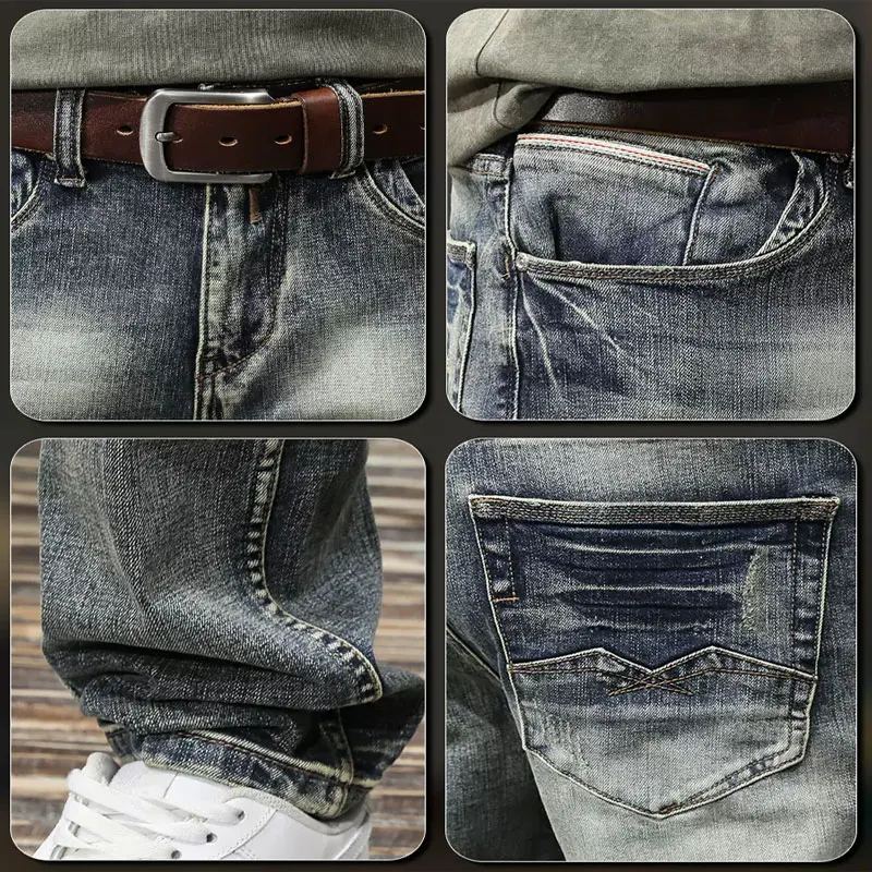 الشارع مصمم أزياء الرجال الجينز الرجعية غسلها تمتد سليم صالح ممزق الجينز الرجال Y2K التطريز خمر الدنيم السراويل Hombre