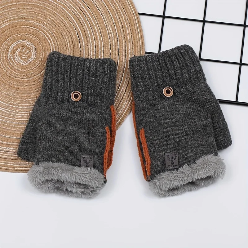 

Students' winter thick warm and cold resistant writing half finger knitted flip gloves in color