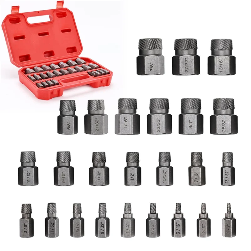 

AT29-25Pcs Screw Extractor Set Hex Multi-Spline Easy Out Bolt Extractor Set, Heavy Duty Metric EZ Out Rounded Screw Remover
