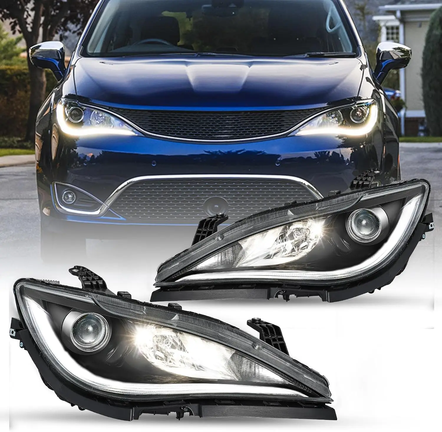 Conjunto de faros HID/Xenon aptos para faros delanteros del lado izquierdo y del pasajero derecho Chrysler Pacifica 2017 2018 2019 2020, cromado