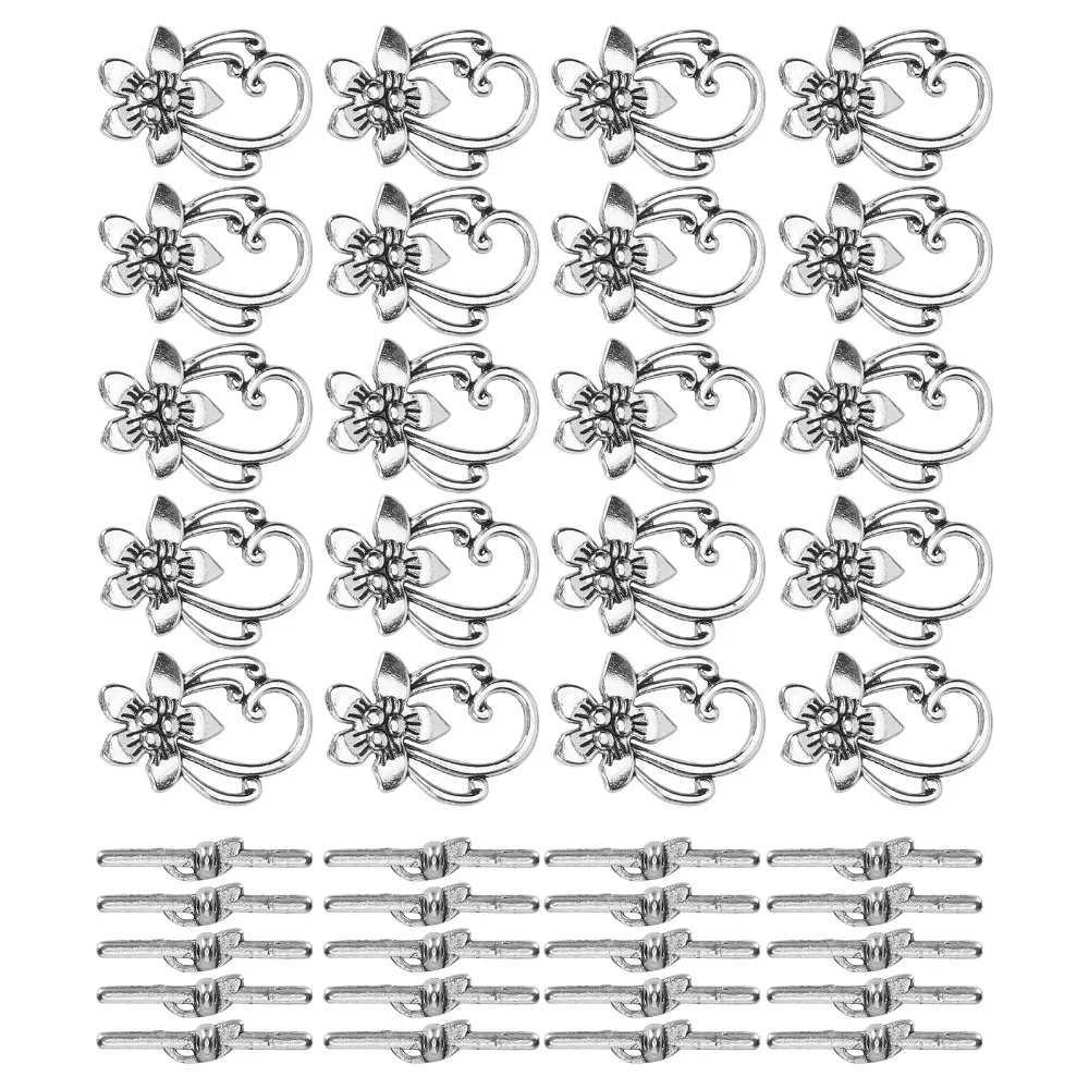 

20pcs Jewelry Clasps Zinc Alloy OT Toggle Buckle Flower Silver OT Buckle Closure Vintage Toggle Clasps DIY Craft