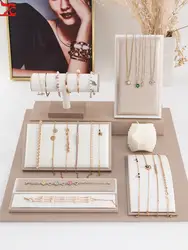 Vitrina de exhibición de joyería de Jade, estante de collar blanco champán, soporte de exhibición de cristal de alta gama, accesorios de mostrador