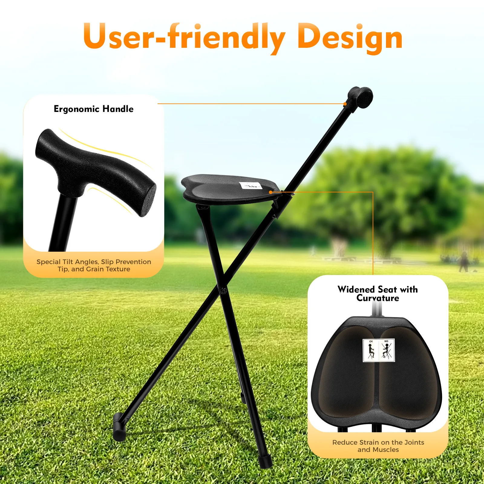 Portable Folding Walking Cane with Seat