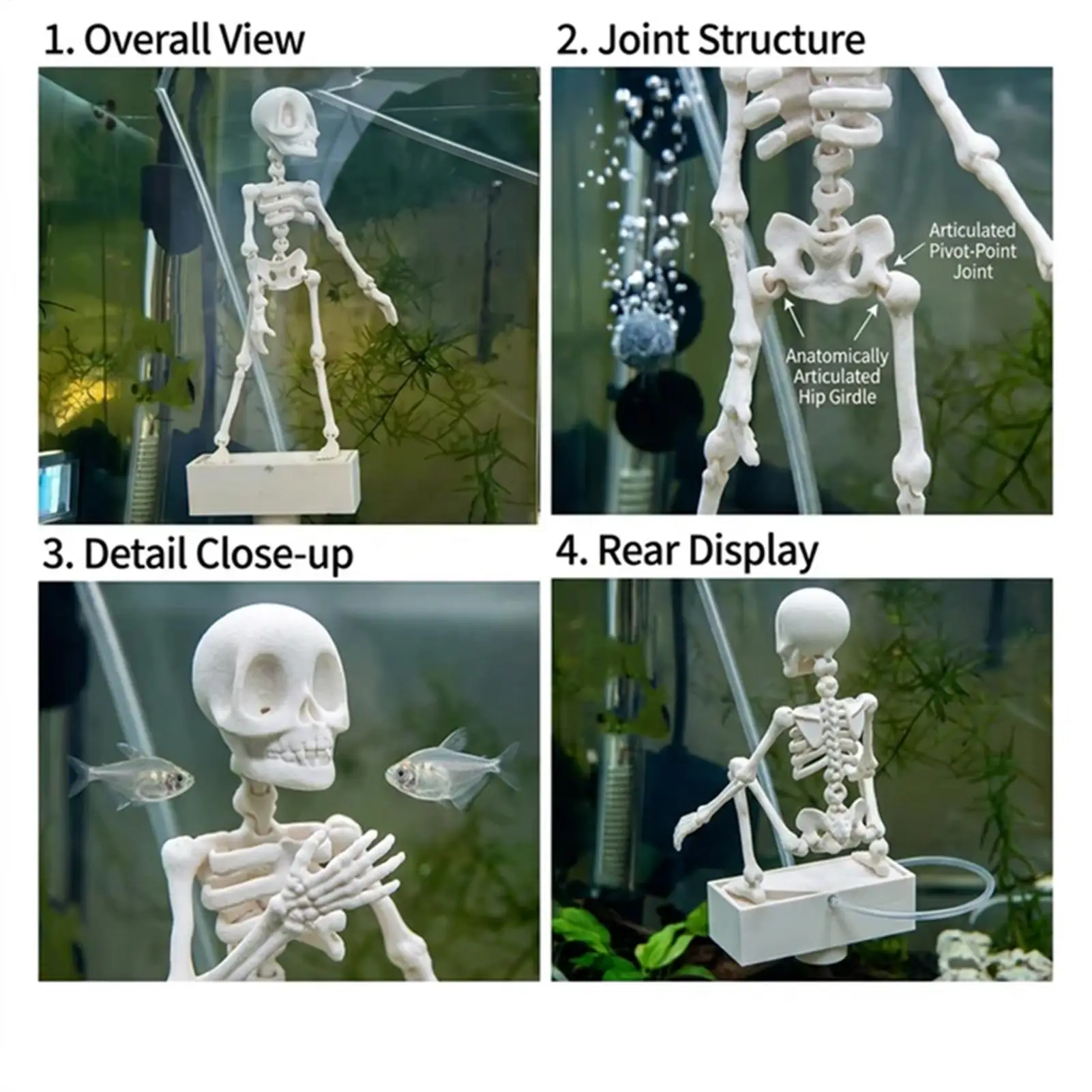 Creative Fish Tank Bubbler Decorations Realistic Decorative Interactive Dancing Skeleton Aquarium Bubbler with Air Hose - view 4